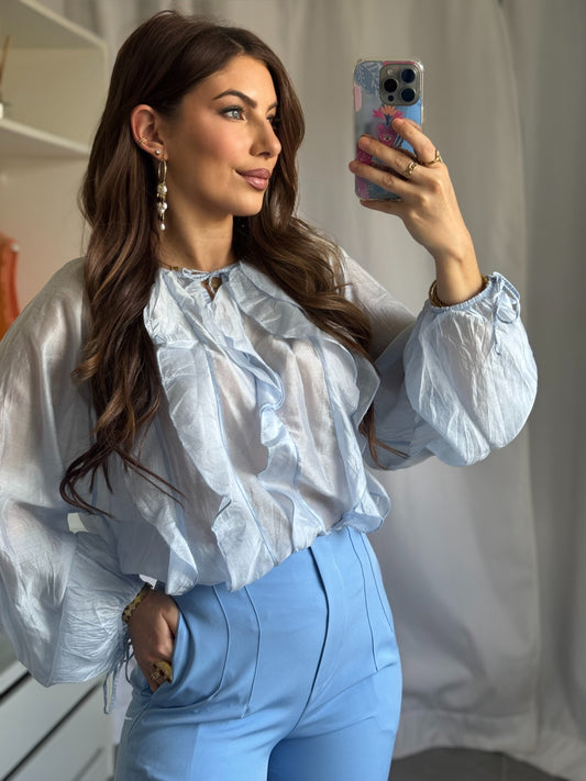 BLOUSE À VOLANTS - KIRA - BLEU