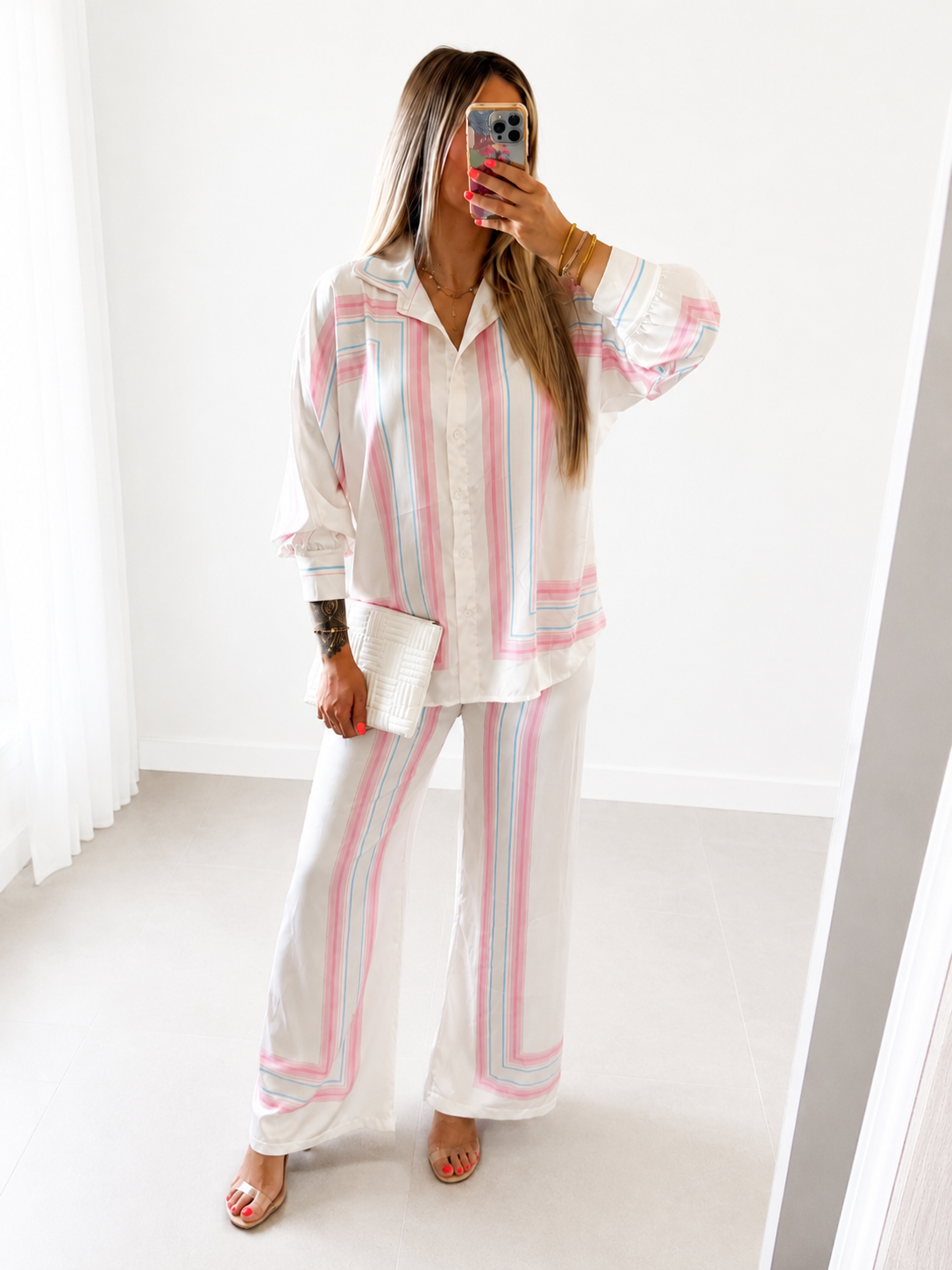 ENSEMBLE SATIN RAYURES - ROSE