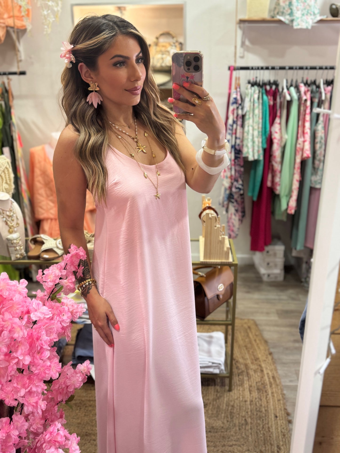 ROBE PERLÉ DOS NU - ROSE