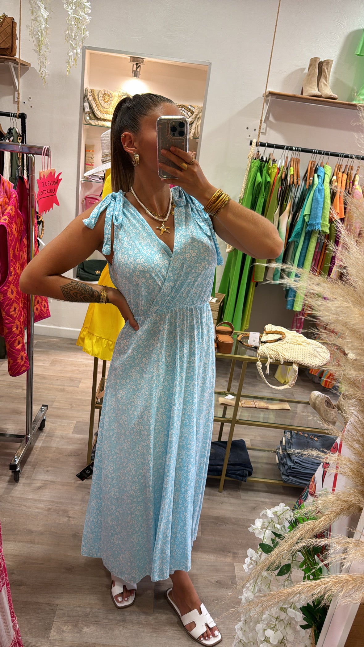 ROBE FLEURIE - BLEU - SANS MANCHES