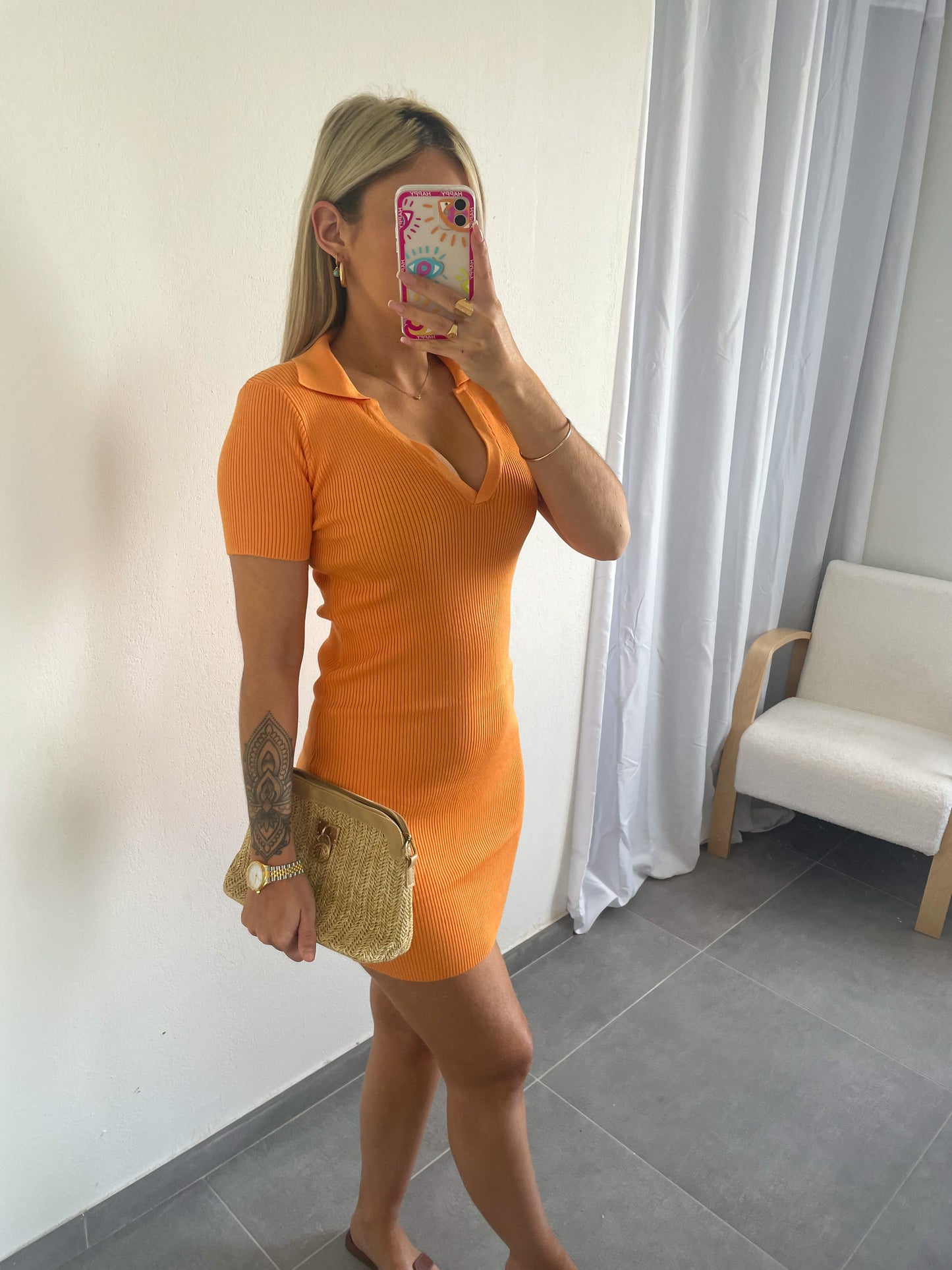 ROBE POLO COTELEE ORANGE