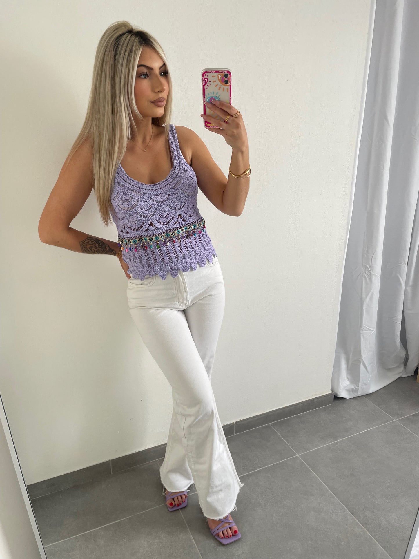 TOP A BRODERIE & COQUILLAGES LILAS